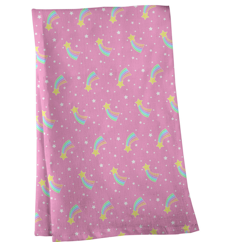 Serviette à thé à motif filant stars, Polyester sergé, Rose