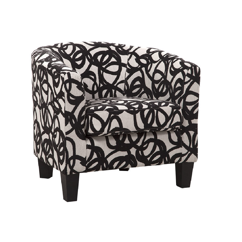 Ellen Upholstered Barrel Chair, Tangled Black/Cream 100% Polyester
