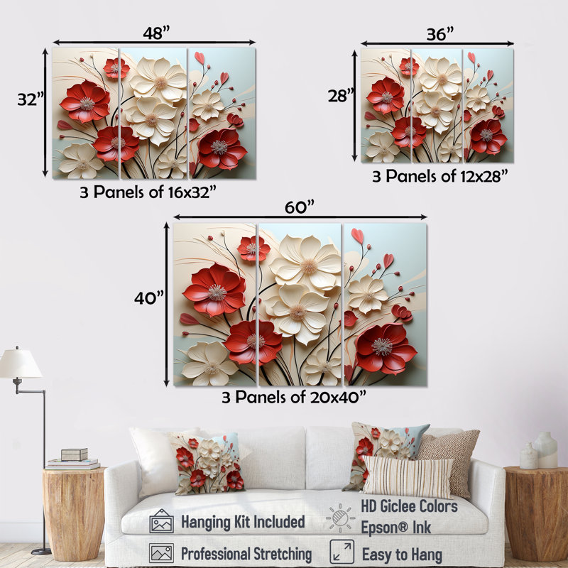 Gordan - Flower Wall Decor Set, Wrapped Canvas, 40" H x 60" W x 1" D
