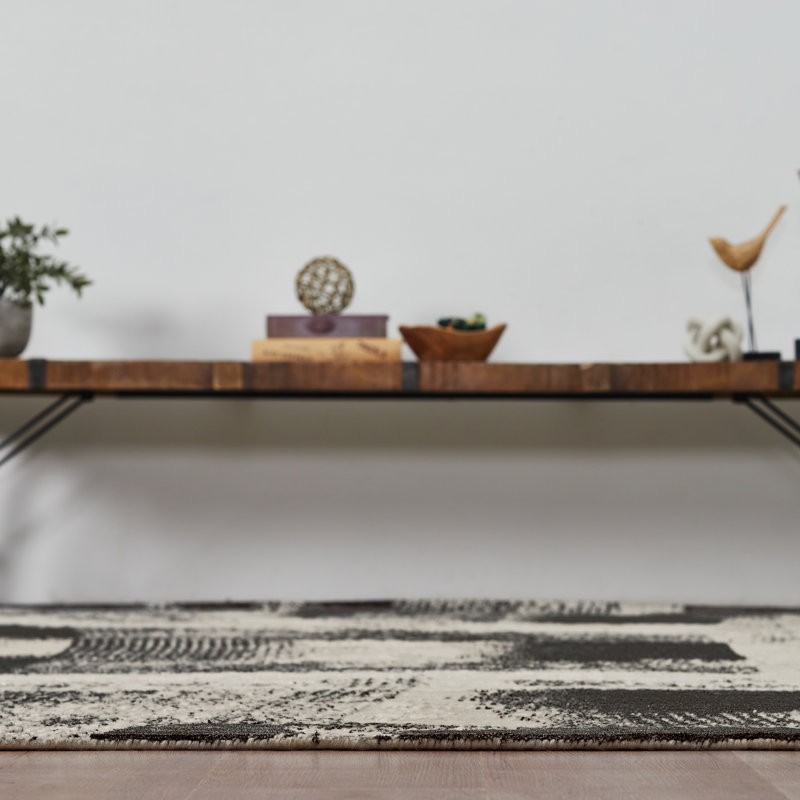 Atelier Inkstroke Ivory Black Wool Hand Loomed Area Rug, Runner 2'6" x 10'