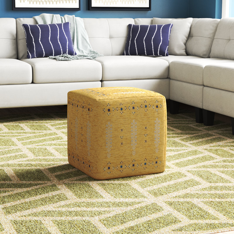 Latronya Floral Turkish Upholstered Ottoman, Mustard