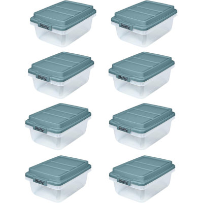 Hefty 1.6 Gallon Clear - Smoke Blue Lid Hi rise, 8-Pack, 6.5 Quarts