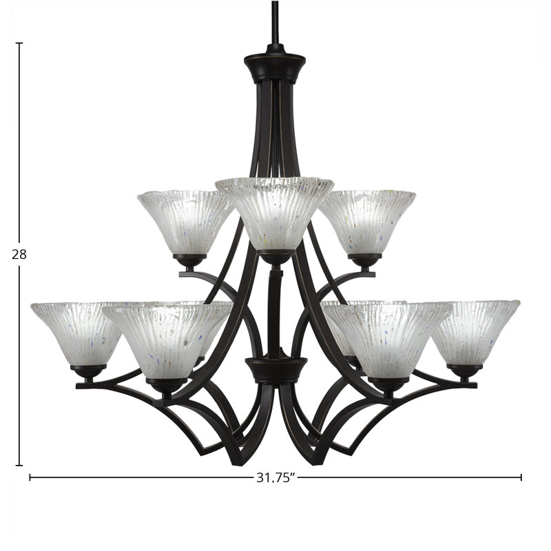 Lustre 9 lumières Zilo montré avec verre cristal Zilo, Granit foncé