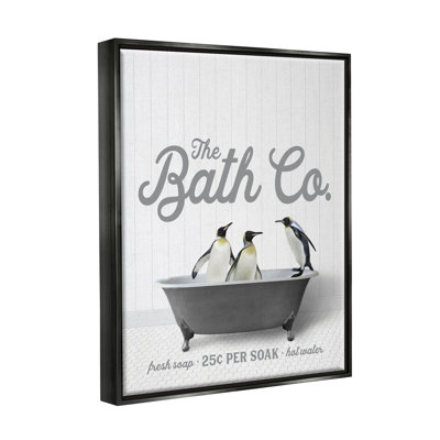 «Bathing Penguins In Tub», art mural encadré sur toile flottante par lettré et doublé
