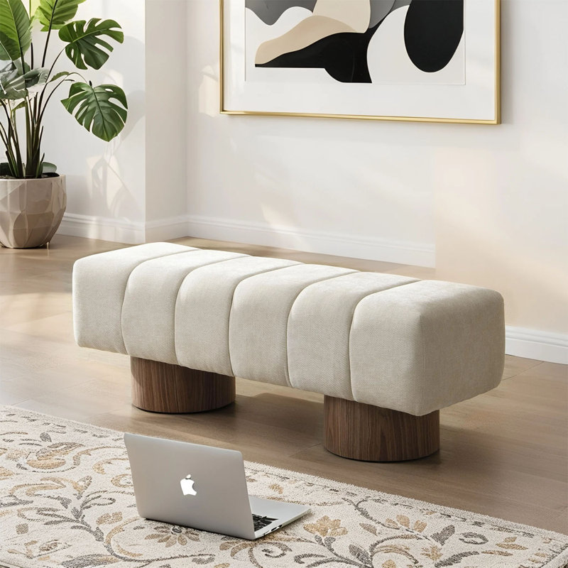 Banc de salle à manger Marlon avec base en bois, Beige, H 17 po x l 50 po x P 16,75 po