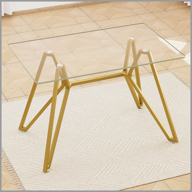 47.3-Inch Rectangular Glass Dining Table, Modern Style, Sturdy Metal Legs, Suitable For 1-6 People, Ideal For Dining And Living Rooms, Gold