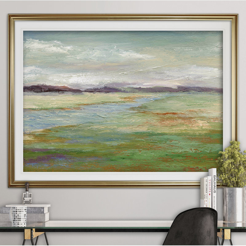 « pré stream ii », reproduction de peinture à l’acrylique encadrée, H 28 po x l 38 po x P 1,5 po, Or