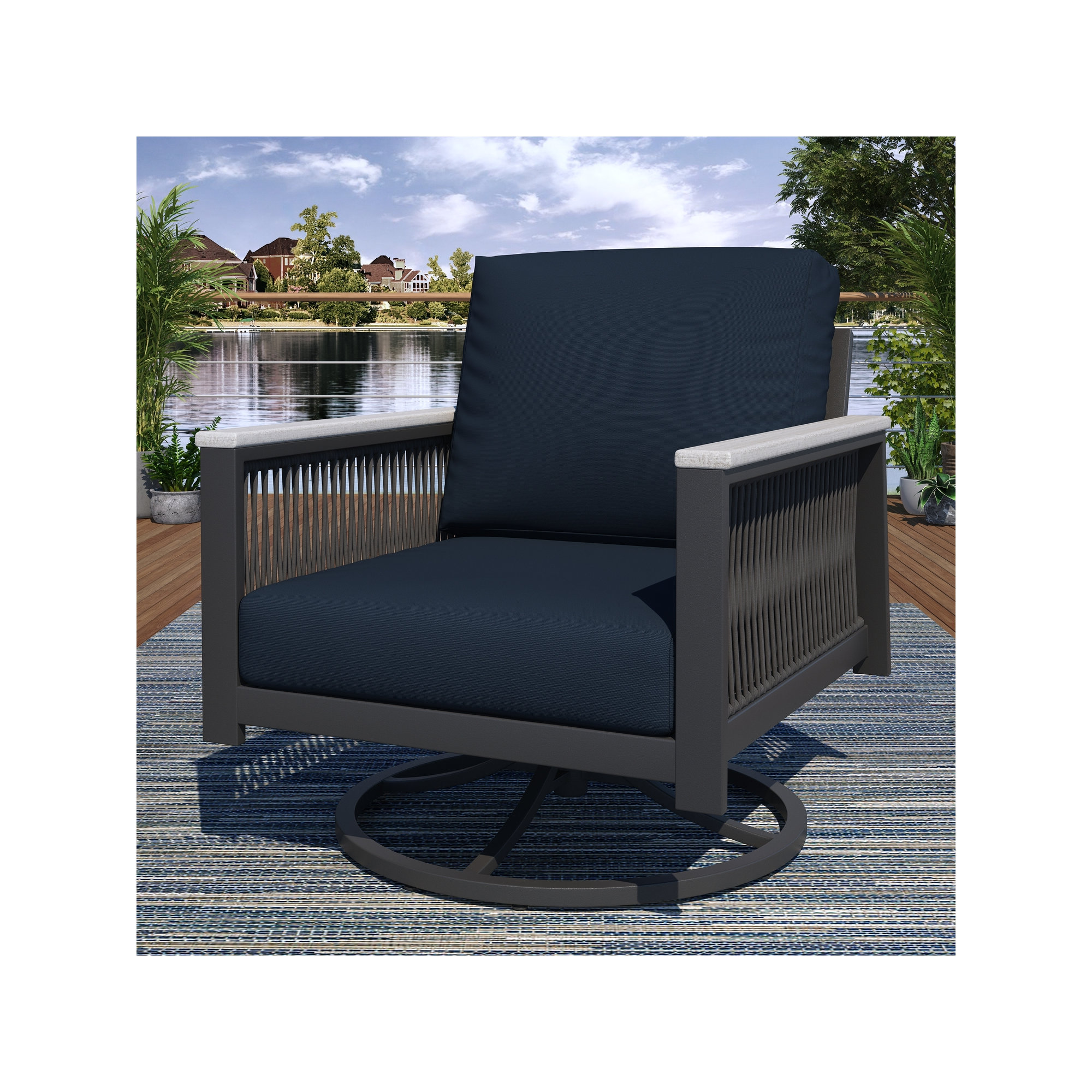 Townsend 7 - Person Patio Conversation Set with Sunbrella® Cushions, Canvas Navy Sunbrella® Canvas