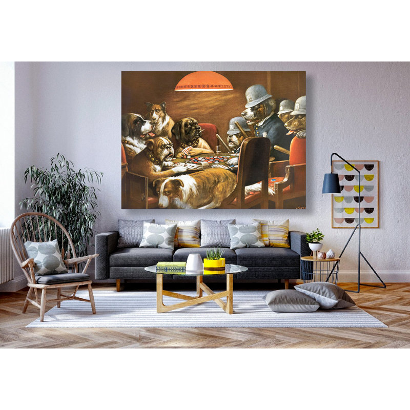 " Cute Dogs Playing Pokers " Painting Print, 32" H x 48" W x 1.5" D