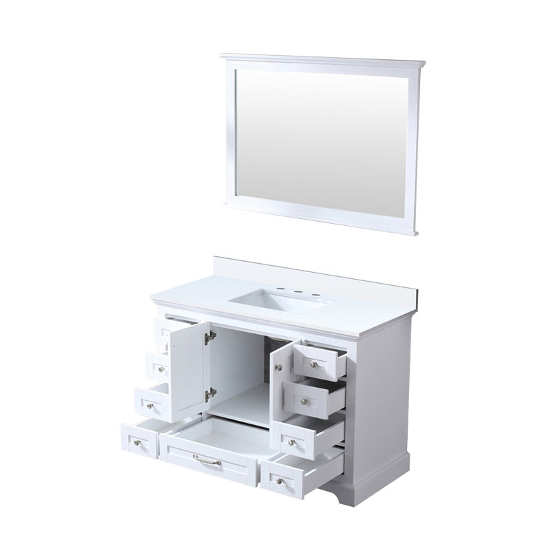 Meuble-lavabo simple blanc l 48 po x P 22 po, comptoir en quartz blanc et miroir de 46 po