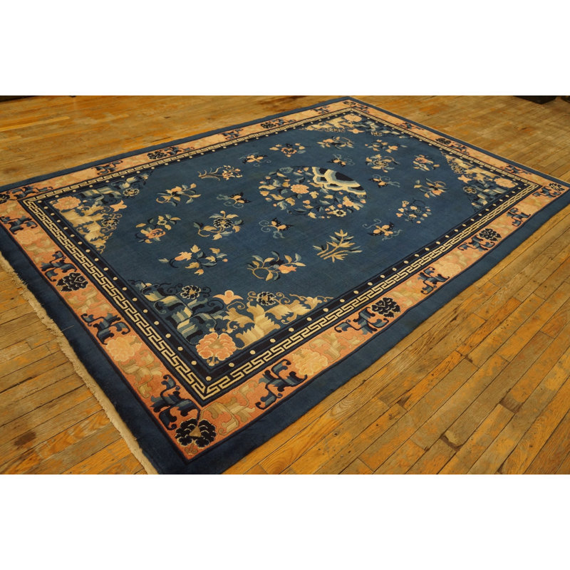Antique Chinese Peking Floral, Medallion Blue 1920s Rug