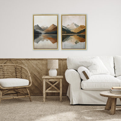 Ensemble de cadres flottants 2 pièces Terracotta Reflections Mountains and Lake, design par Petal Prints Design