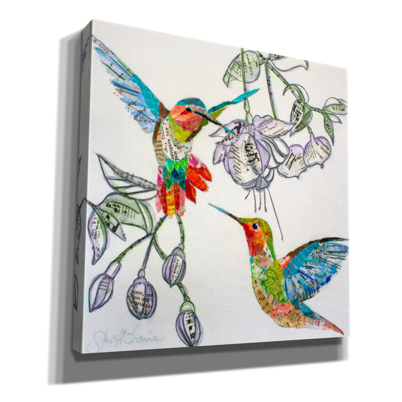 «Edit Hummers and Blooms 1» par St. Hilaire Elizabeth, art mural sur toile, H 26 po x l 26 po x P 1,5 po