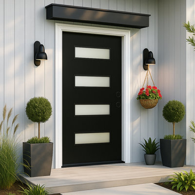 KS-Collection 36 in. x 80 in. Fiberglass Front Door with Frosted Glass and Brickmould Design