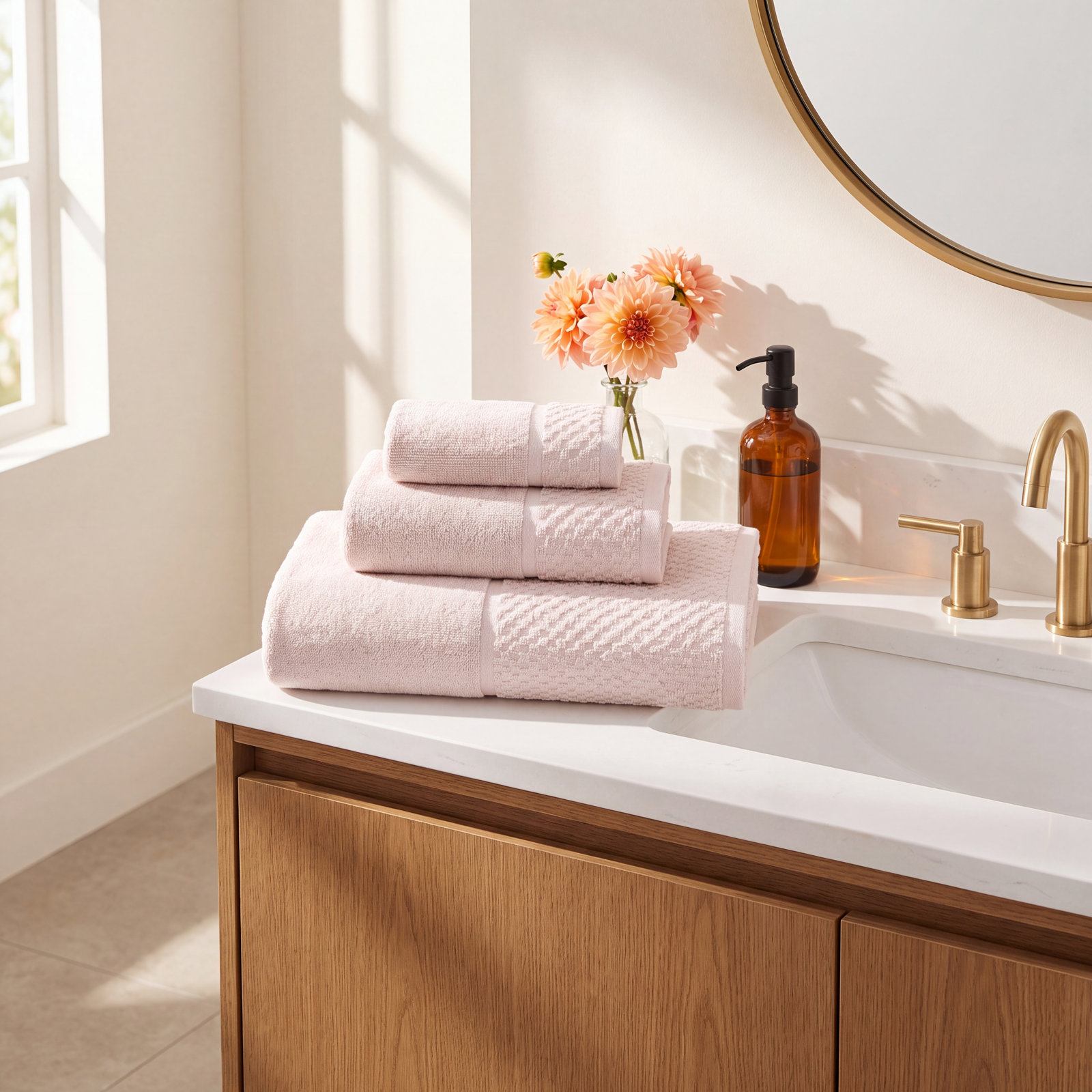 3-Piece Jacquard Cotton Towel Set, Stone/White