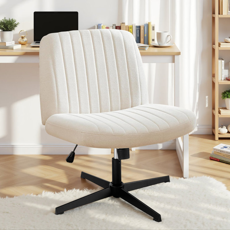 Brenae Upholstered Armless Swivel Task Chair, Beige, Fabric.