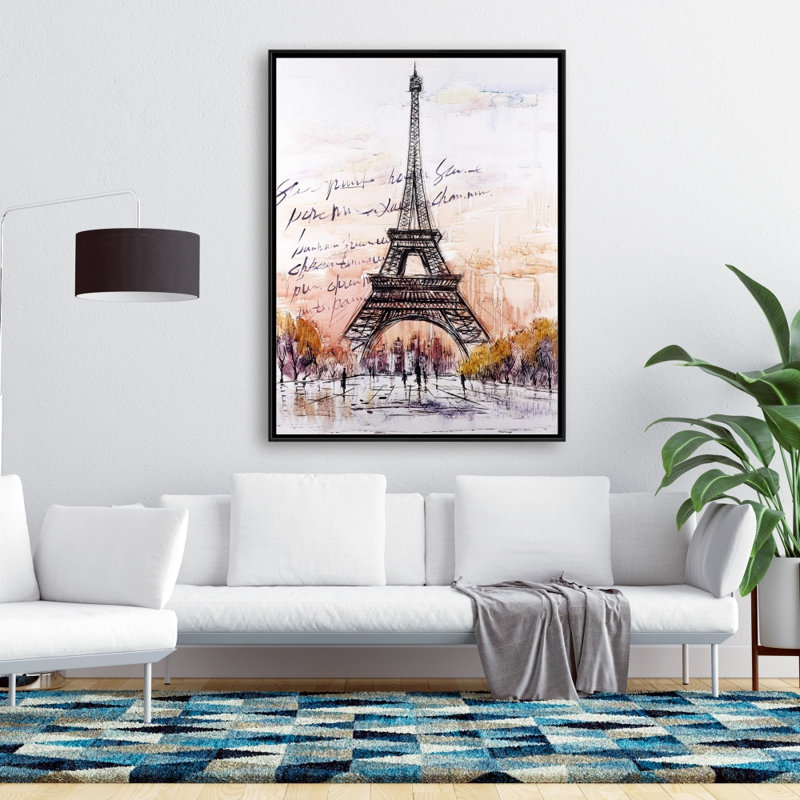 Eiffel Tower Sketch With An Handwritten Message Print On Canvas