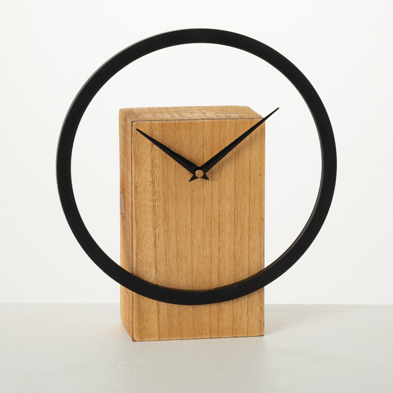 Analogue Solid Wood Mechanical Tabletop Clock in Black/Natural