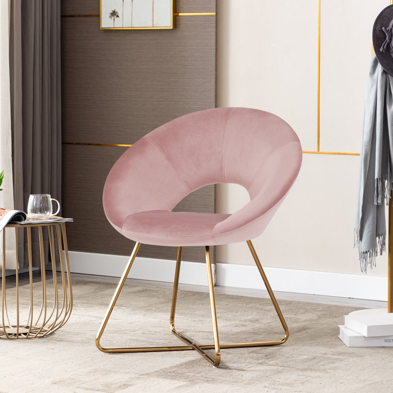 Fauteuil d'appoint contemporain en velours avec dossier ouvert Crivello, Rose clair