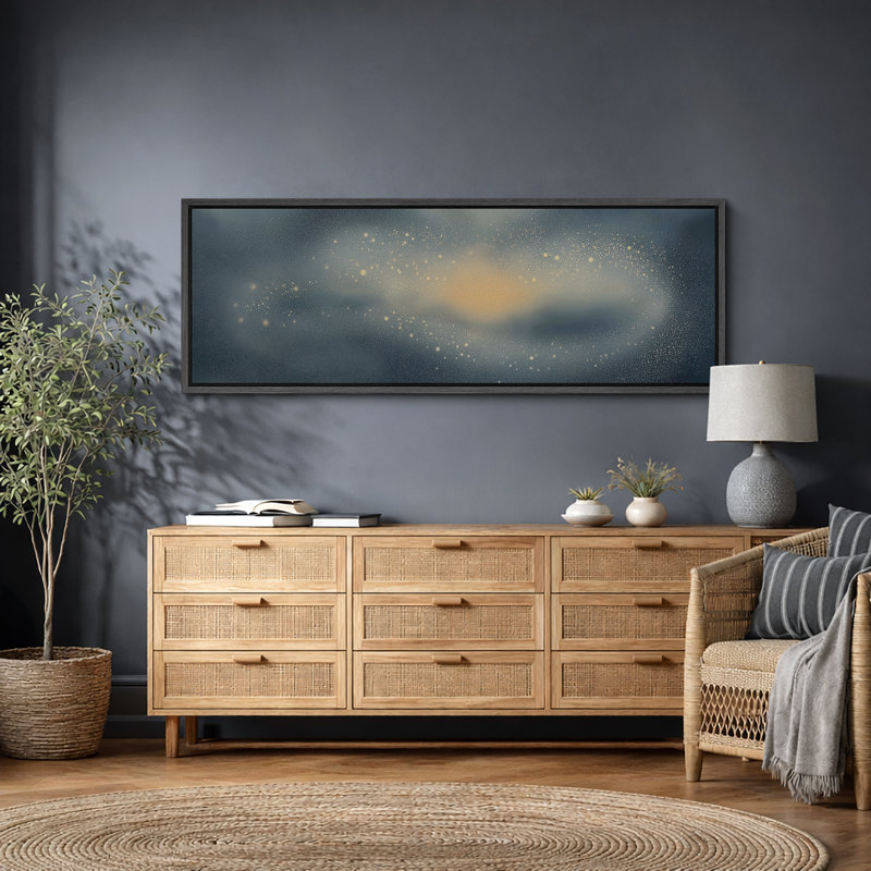 «Dreamy Blue and Gold Cosmic Abstract galax», impression sur toile encadrée, H 20 po x l 60 po, Noir