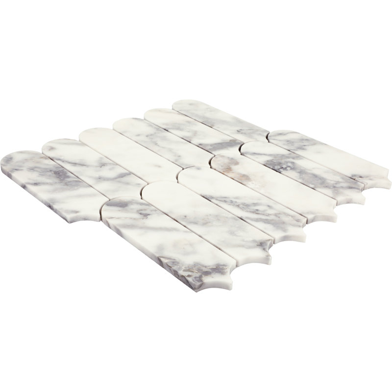 Daltile Eclessia marbre pierre naturelle allongée éventail mosaïque polie (10 PCS par carton), Arabescato Argento