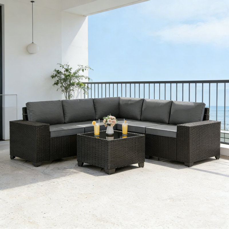 6-Piece Outdoor Rattan Sofa Set With Cushions, Gray