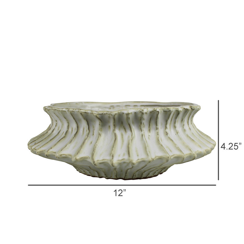 Stoneware Ribbed Low Bowl