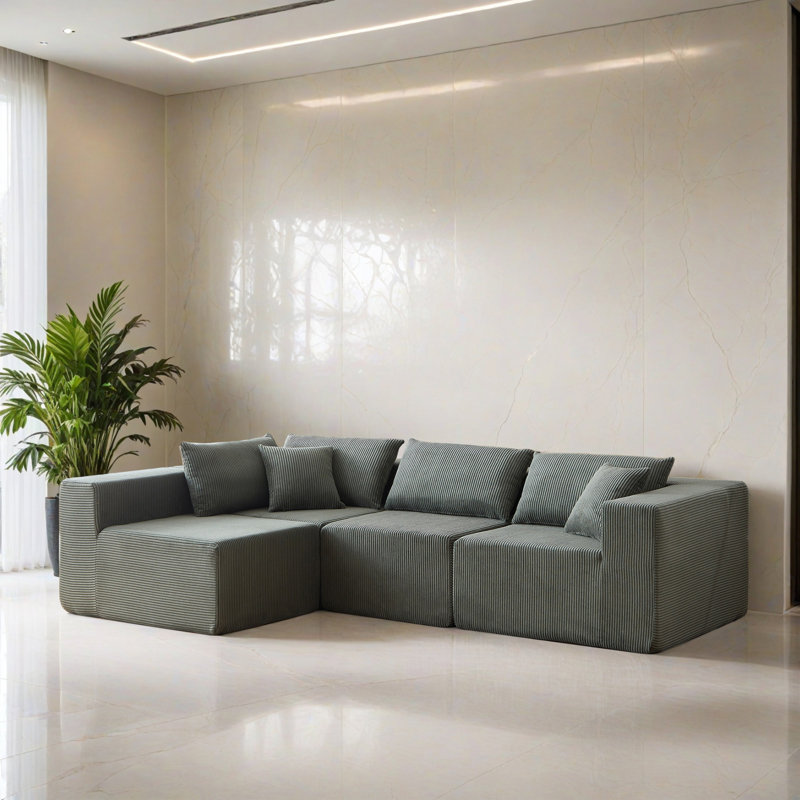 Canapé-lit modulaire 4 pièces pour salon, Velours côtelé vert