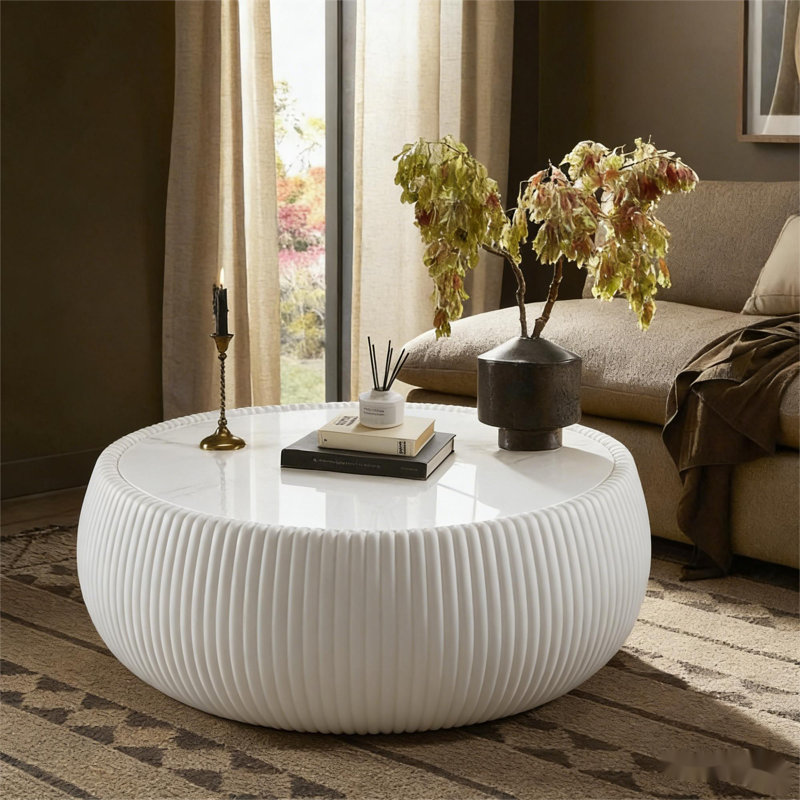 Table basse hybride en cuir et marbre, Blanc