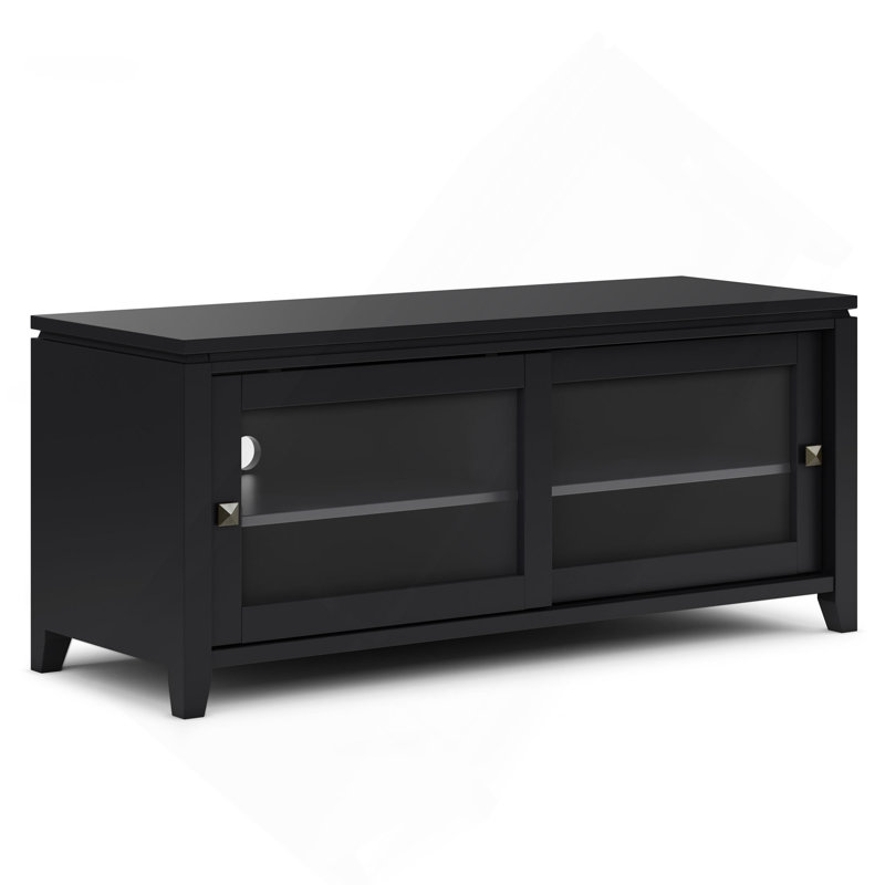 Meuble télé de 48 po de largeur en bois massif noir pour téléviseur de 55 po ou moins