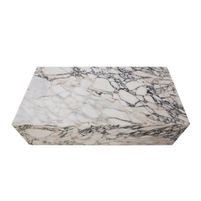 Rey Cocktail Coffee Table, 48 Inch Rectangular Natural Marble Body by Benjara