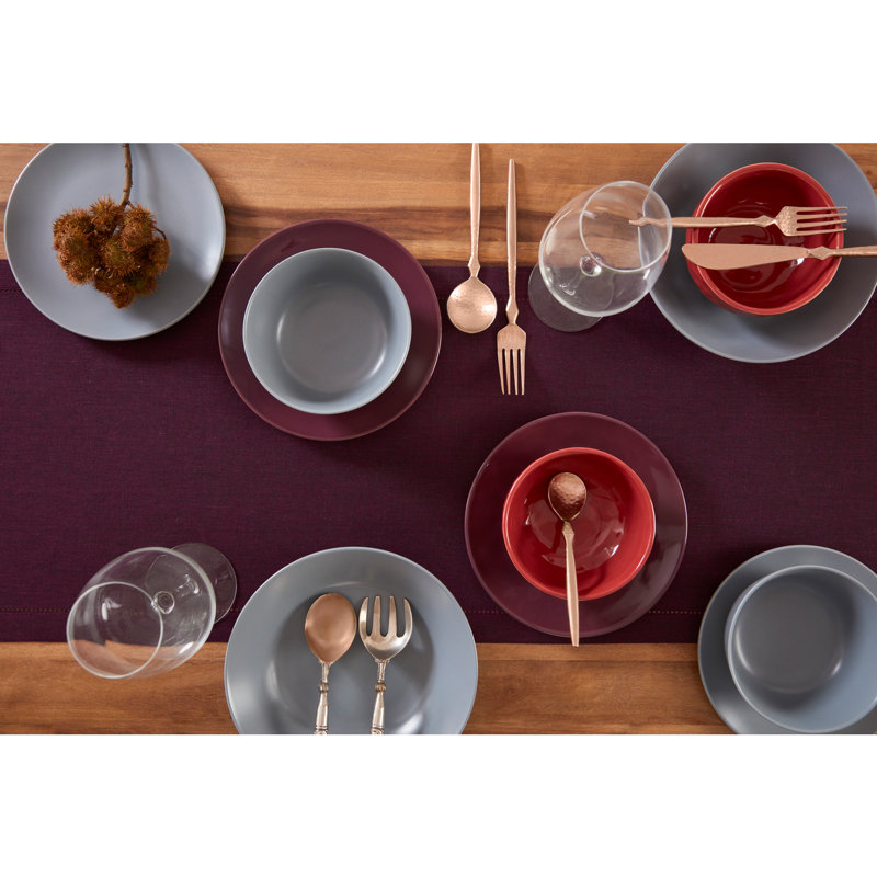 Milan - 100% Pure Linen Table Runner, Chambray Burgundy, 36" x 14"