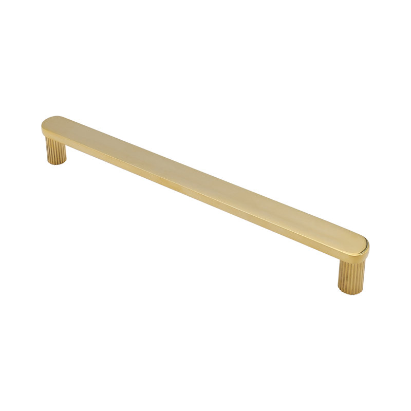 Ribbed Bar / Handle Pull with Fluted Stems, 8", Unlacquered Polished Brass