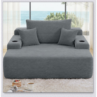 Méridienne convertible avec velours côtelé, accoudoirs larges et coussins décoratifs, canapé-lit douillet et désossé pour le salon et la chambre à coucher, aucun assemblage requis