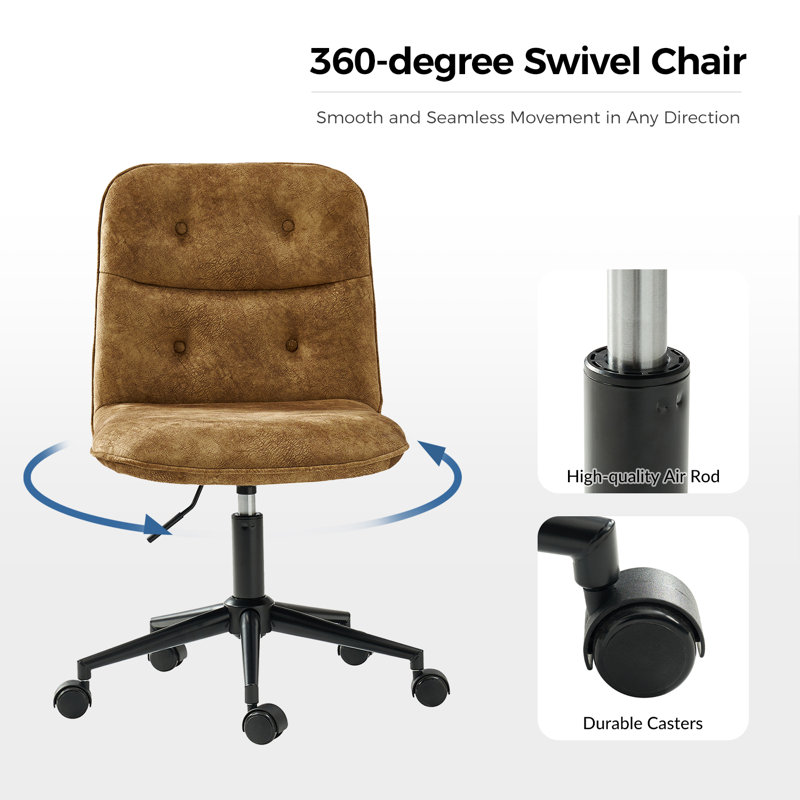 Brown Faux Linen Armless Swivel Task Chair with Metal Base