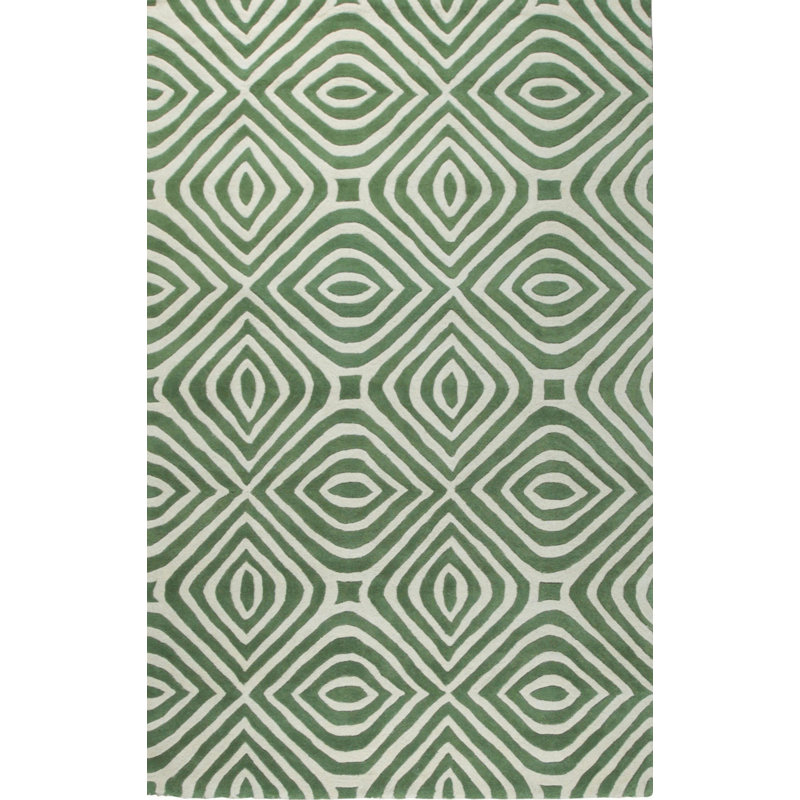 Hand Tufted Wool Geometric Area Rug in Green, 8' x 10'
