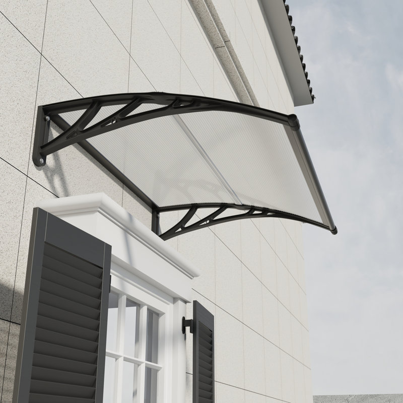 GUANSU-CN Polycarbonate Cover Retractable Door / Window Awning, 100x100 cm, Clear/Black