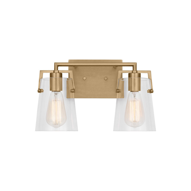 Satin Brass 2-Light Vanity Fixture with Clear Glass Shades