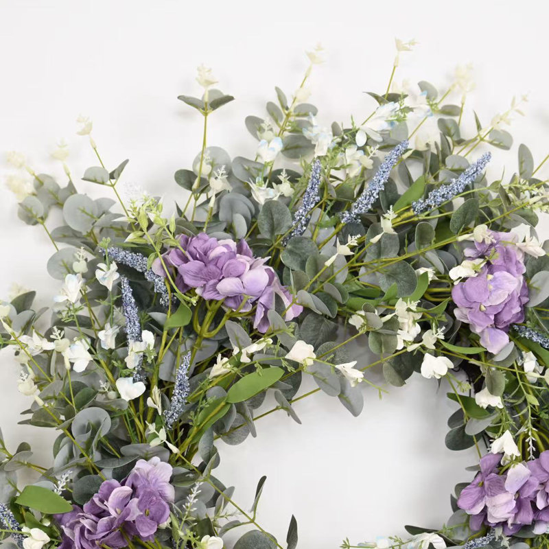 26" Artificial Farmhouse Spring Summer Blossom Cluster Greenery Eucalyptus Hydrangea Floral Wreath For Front Door