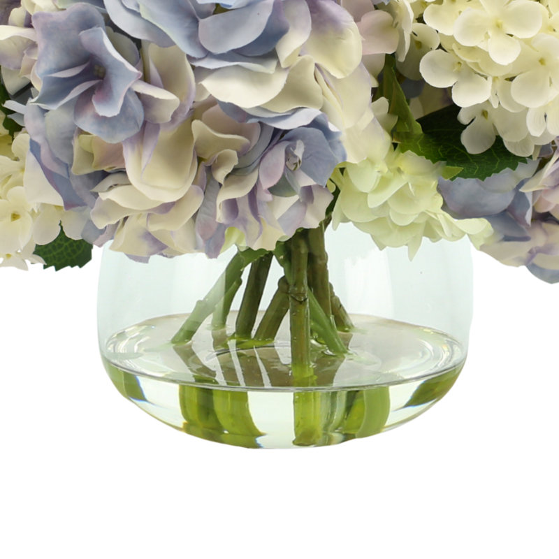 Hydrangea Bouquet In Bubble Glass Vase, Lavender/White, 15" H x 16" W x 16" D