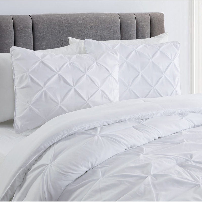 Pintucked Comforter Set, Queen Comforter + 2 Standard Shams, White