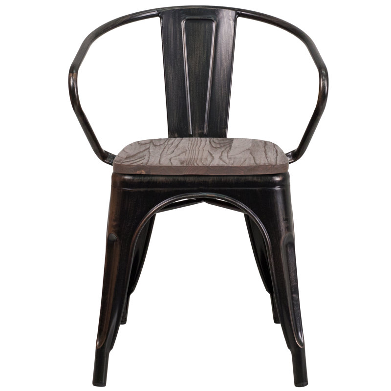 Kesterson Metal Chair with Wood Seat and Arms, Black-Antique Gold