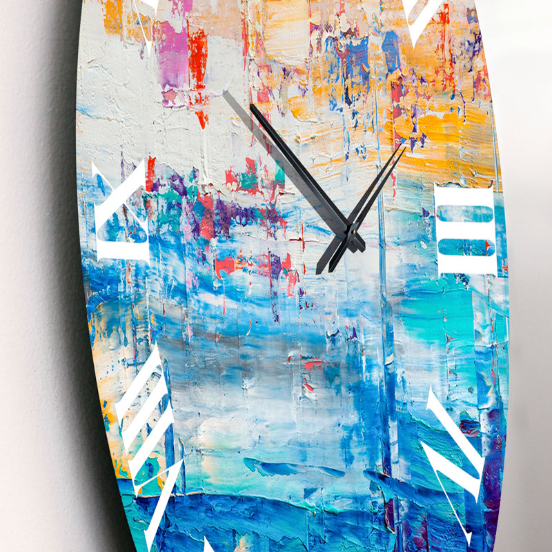 Orange et bleu abstrait - horloge murale moderne, Petit