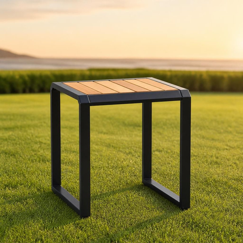 Table d'appoint extérieure multi-usages résistante aux intempéries avec plateau en bois d'acacia durable et structure en métal robuste, table d'appoint d'une capacité de poids de 120 lb convenant aux espaces de patio, de porche, de piscine, de salon, de chevet et d'entrée étroite