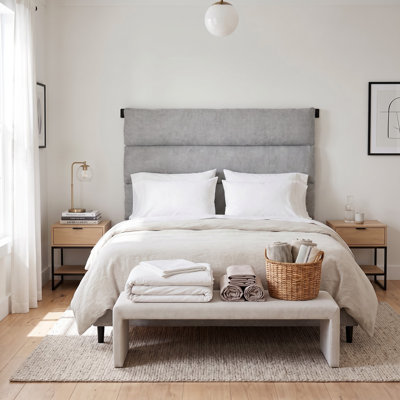 Linen Upholstered Wall-Mounted Headboard With Adjustable Height, Grey