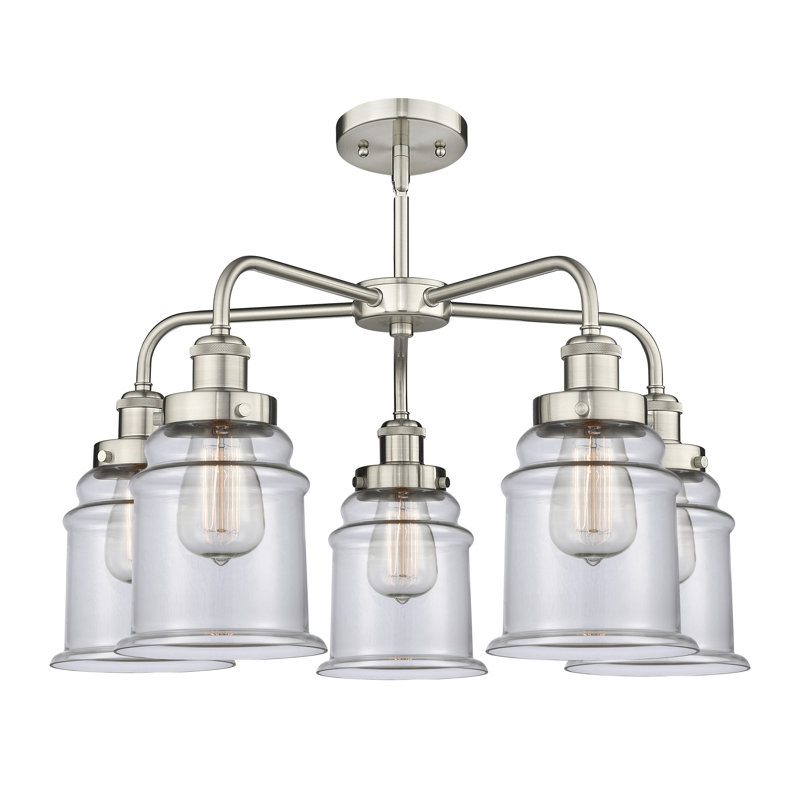 Alvi 5 - Light Glass Dimmable Chandelier, Clear, Satin Nickel