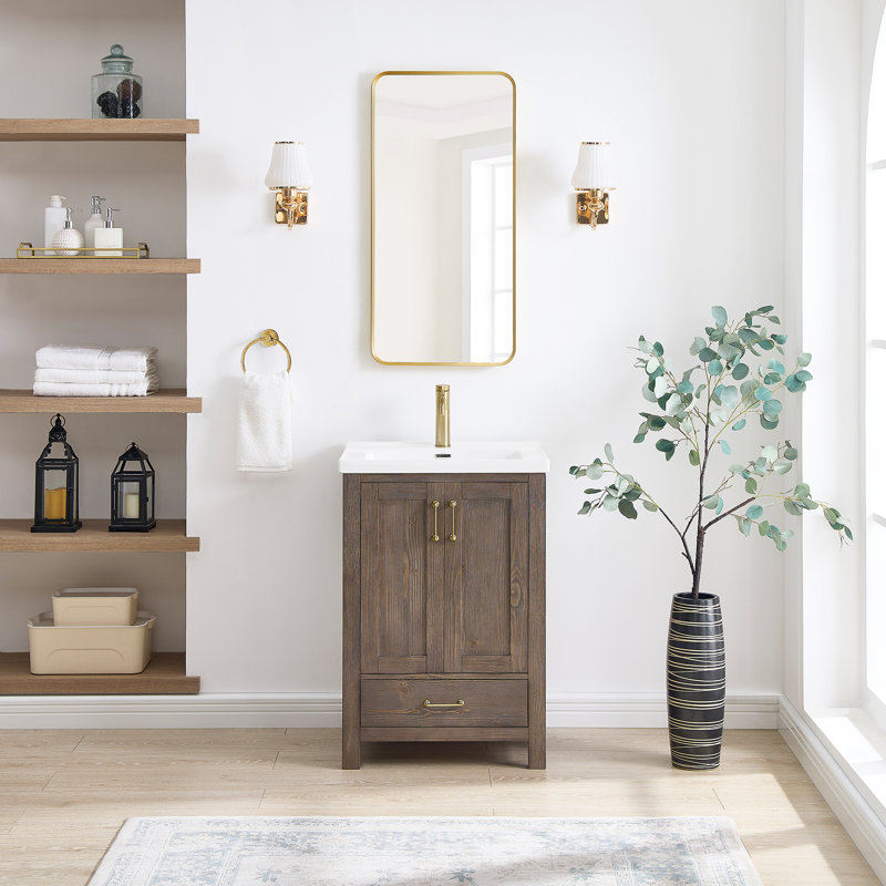 23.6'' Spruce Vintage Brown Single Bathroom Vanity with Ceramic Top