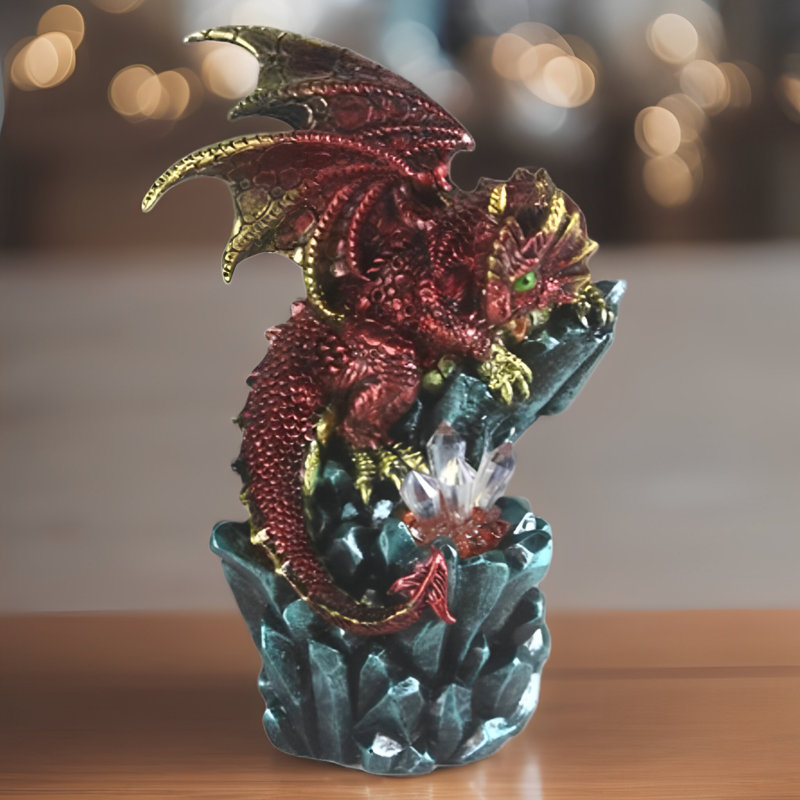 Figurine dragon rouge sur glaçon 6 "H