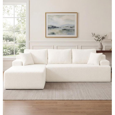 108"L-Shaped Sherpa Modular Sectional Sofa,Compressed Boneless Memory Foam Living Room Couch with Chaise & Side Pocket, No Assembly Sofa for Apartment
