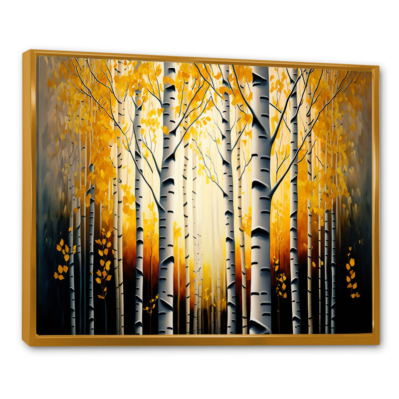 Into A Golden Birch Forest II - paysage, art mural sur toile, H 34 po x l 44 po x P 1,5 po, Toile avec cadre flottant or